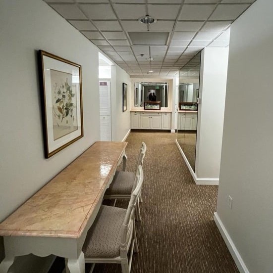 Cozy basement family room with modern furniture