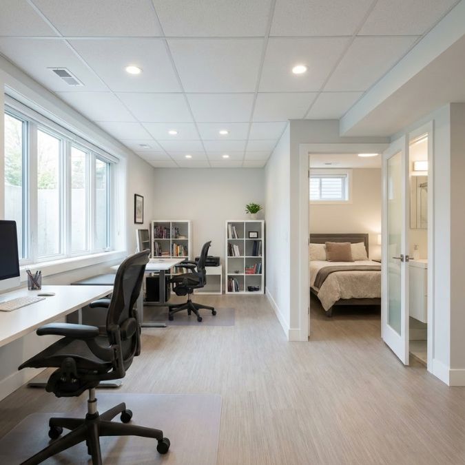 Bright home office in finished basement