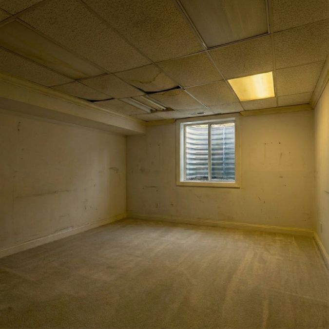 Outdated basement ceiling before renovation